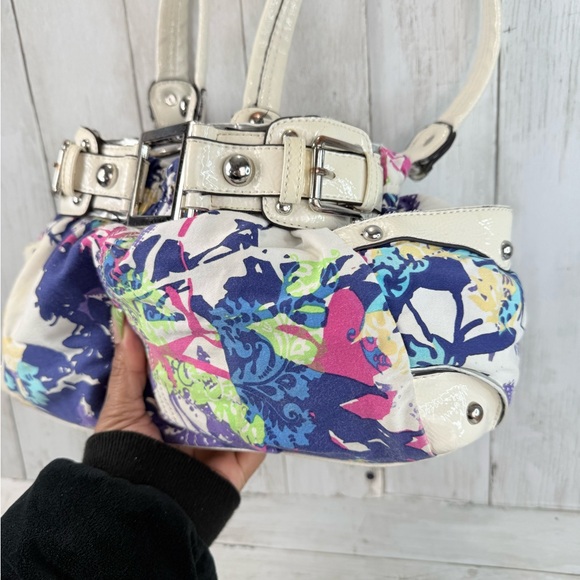 Vintage Y2K Wilsons Leather Patent Multicolored Purse Floral Shoulder Bag - Picture 11 of 16